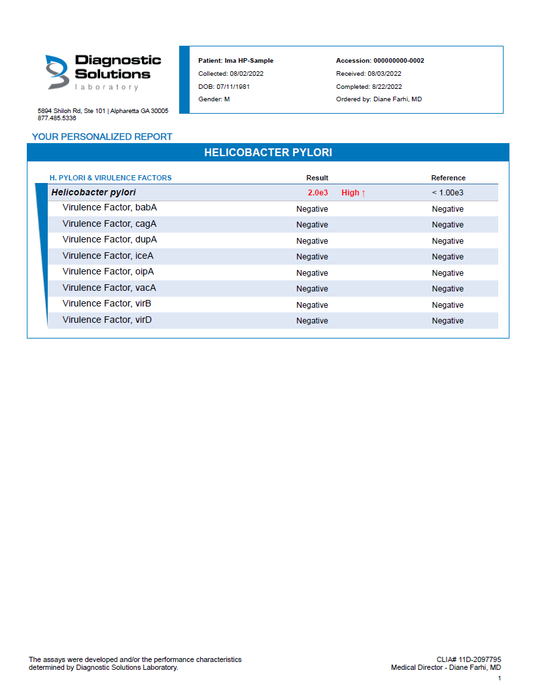 H. Pylori Lab Test (includes interp. + 30 min consult)